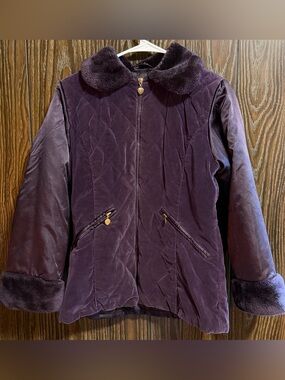 Rothschild Quilted Faux-Fur Collar Jacket in Deep Purple